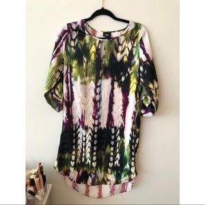 Women’s Multicolor Long Sleeve Satin Tunic Dress Size XS